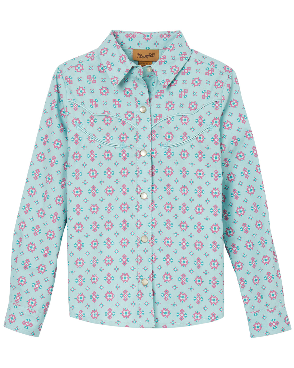 Wrangler Girls' Geo Print Long Sleeve Pearl Snap Western Shirt