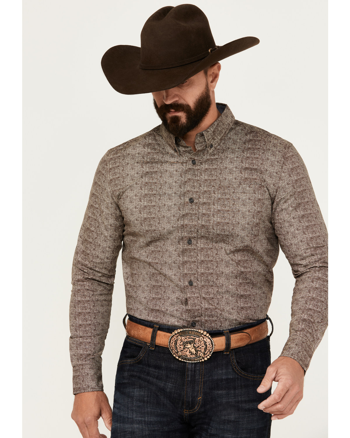 Cody James Men's Crossed Geo Print Long Sleeve Button-Down Stretch Western Shirt