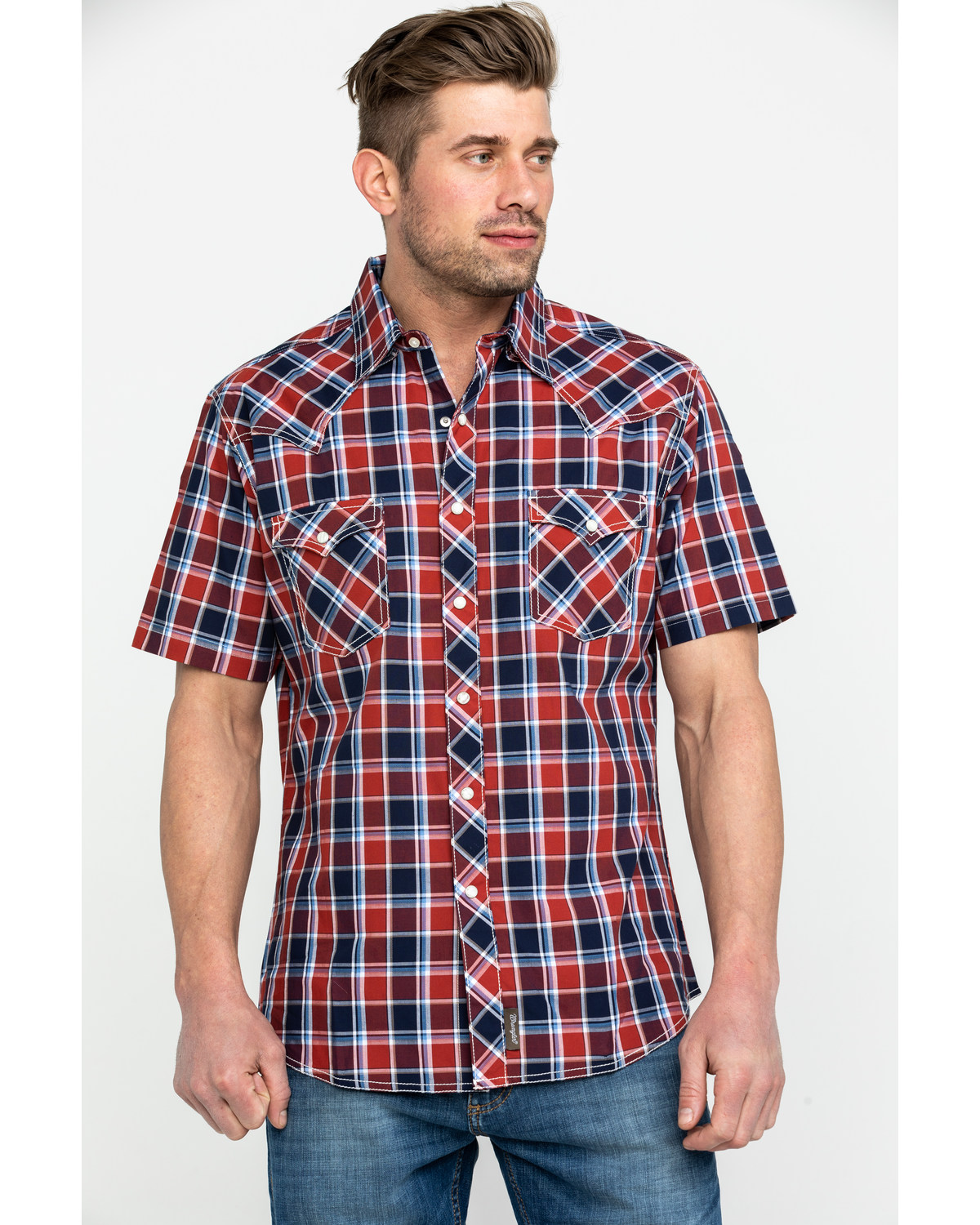 Wrangler Retro Men's Premium Plaid Print Short Sleeve Western Shirt