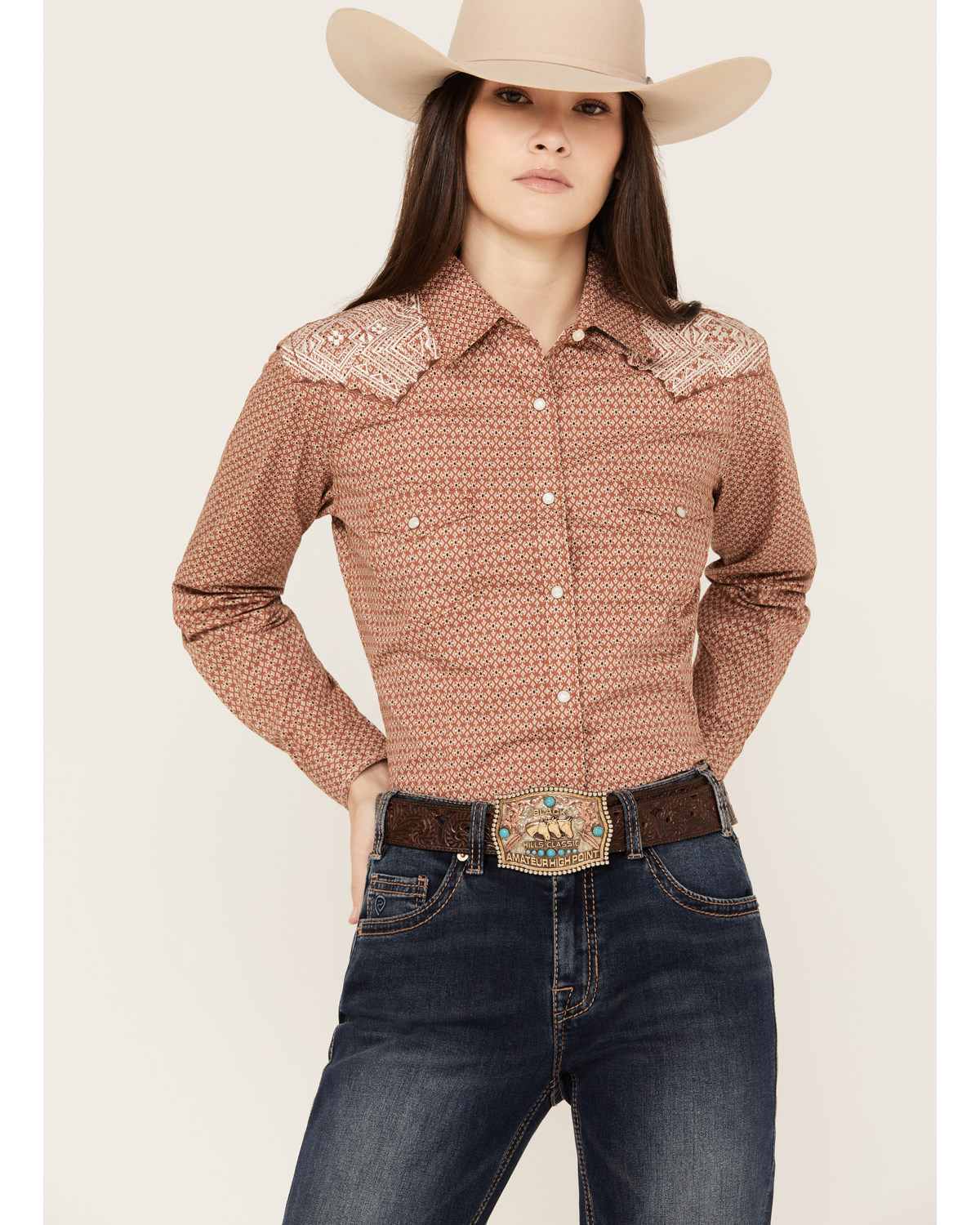 Rough Stock by Panhandle Women's Geo Print Long Sleeve Western Snap Shirt