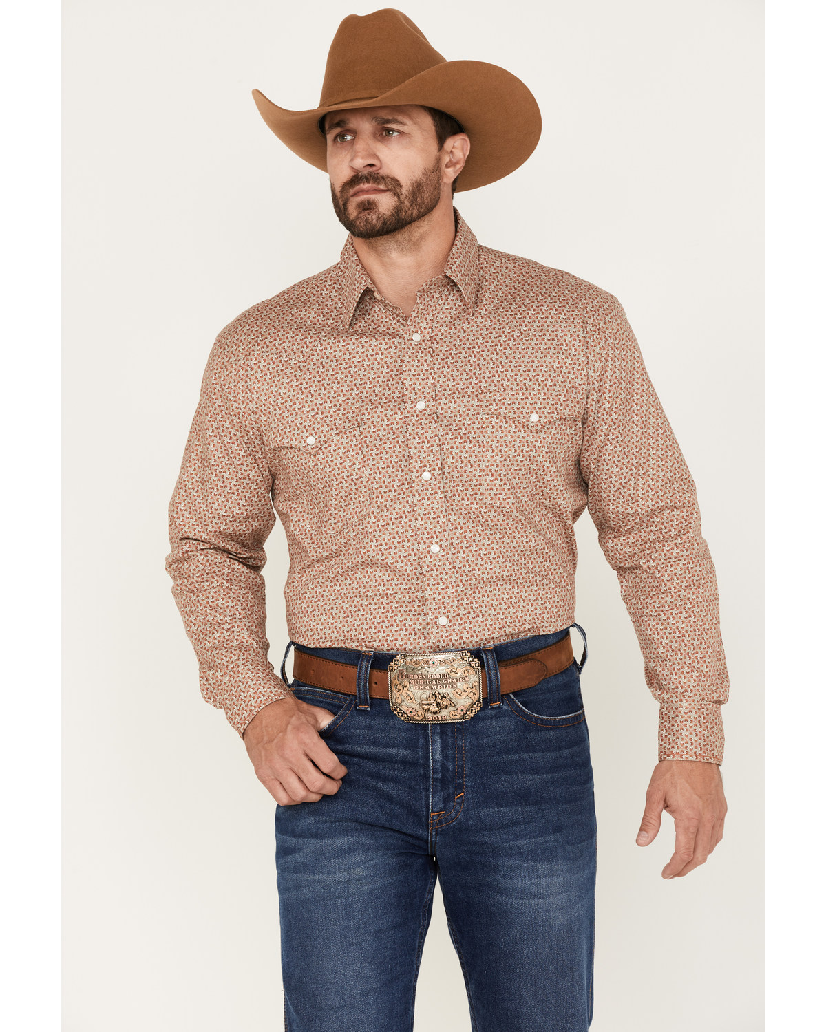 Rough Stock by Panhandle Men's Geo Print Long Sleeve Stretch Western Shirt