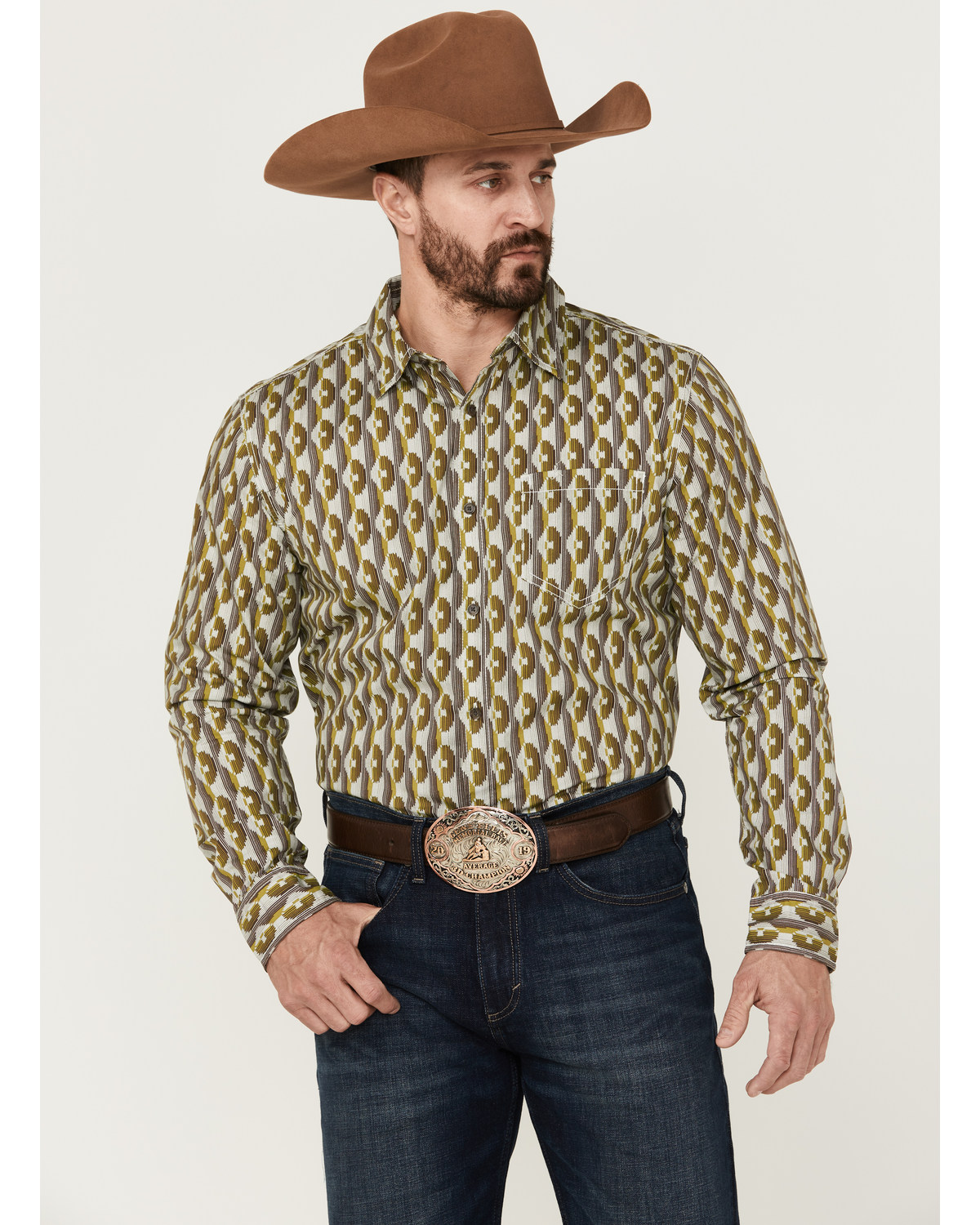 Gibson Men's Funk Geo Print Long Sleeve Button-Down Western Shirt