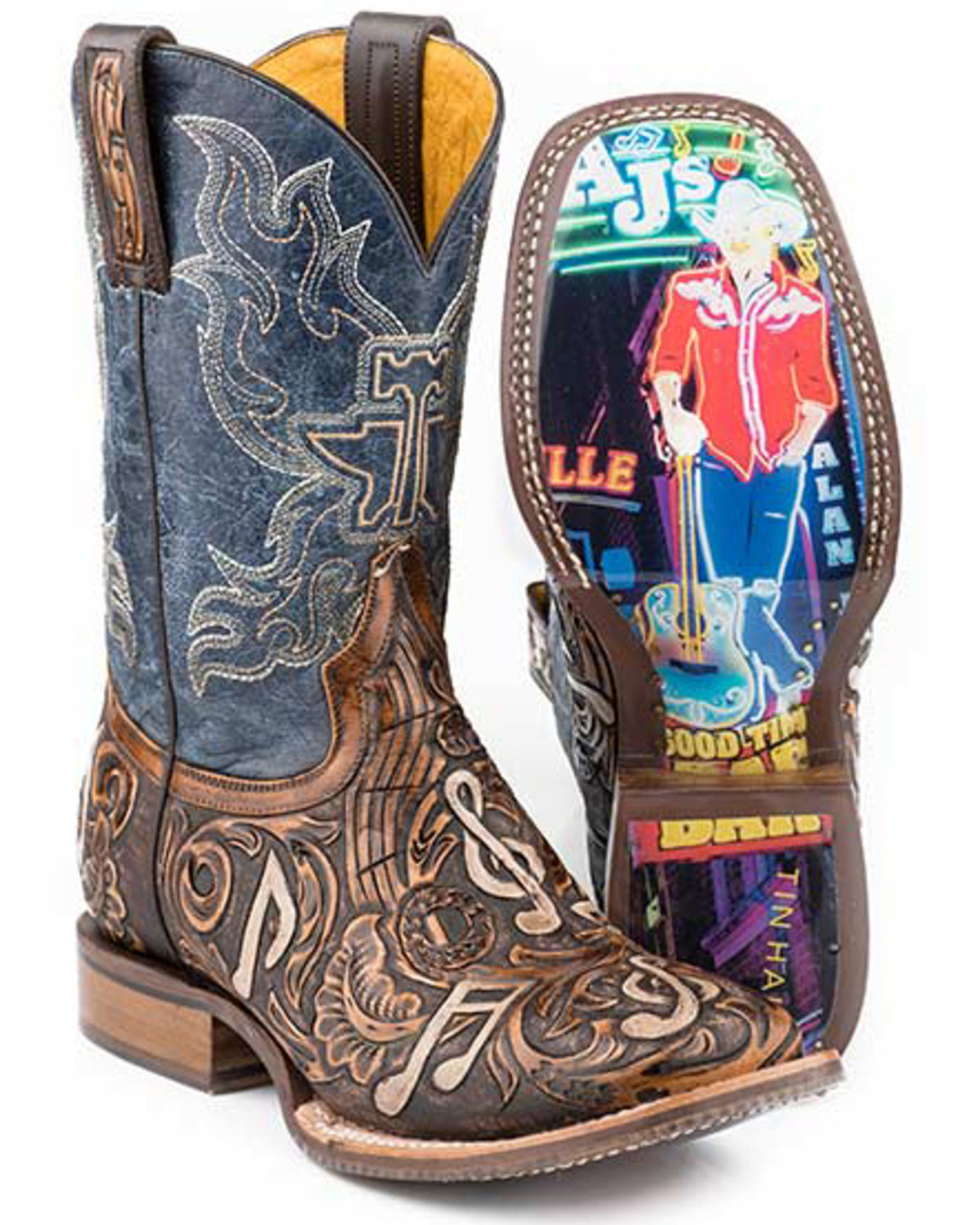 blue and orange cowboy boots