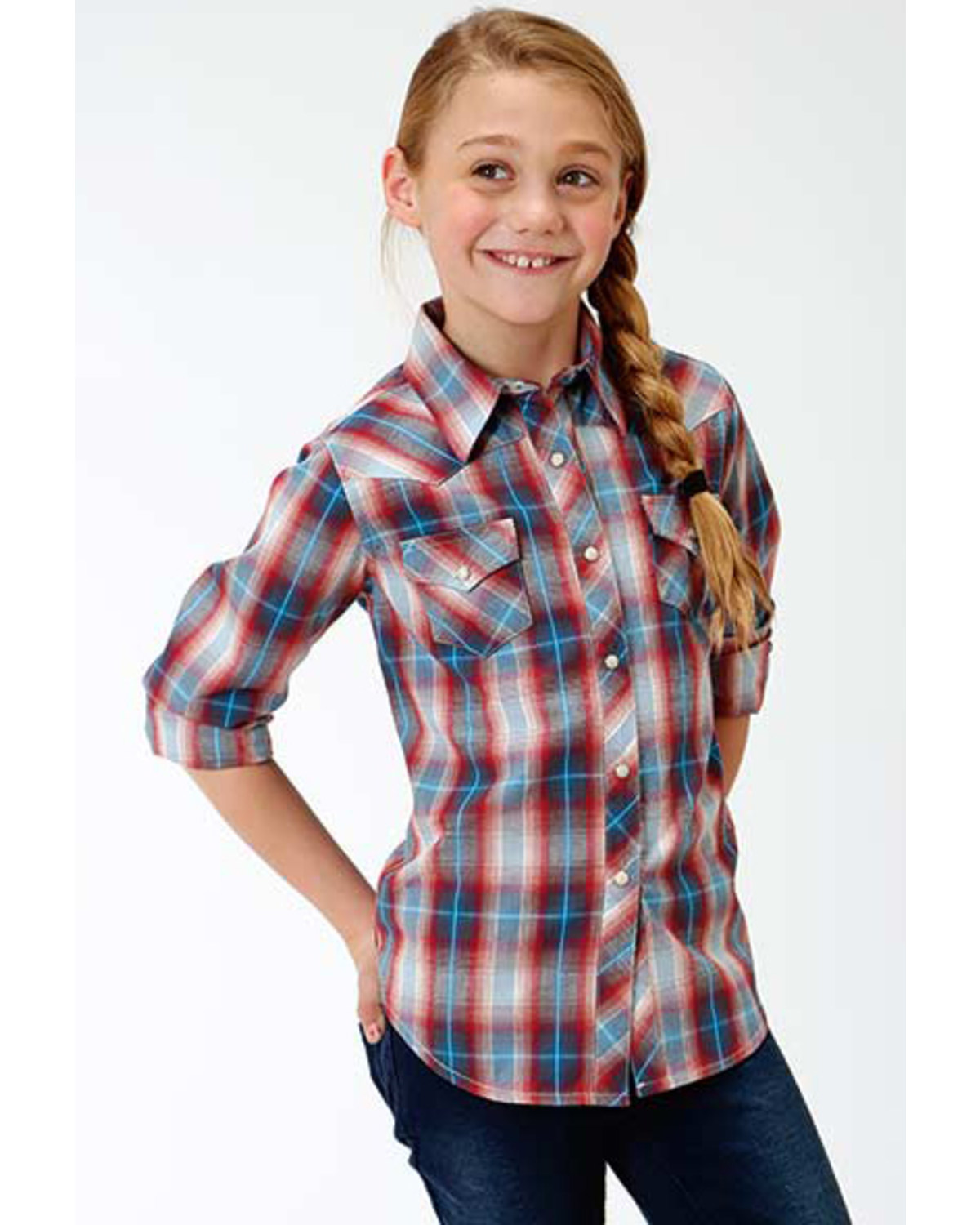 girls red dress shirt