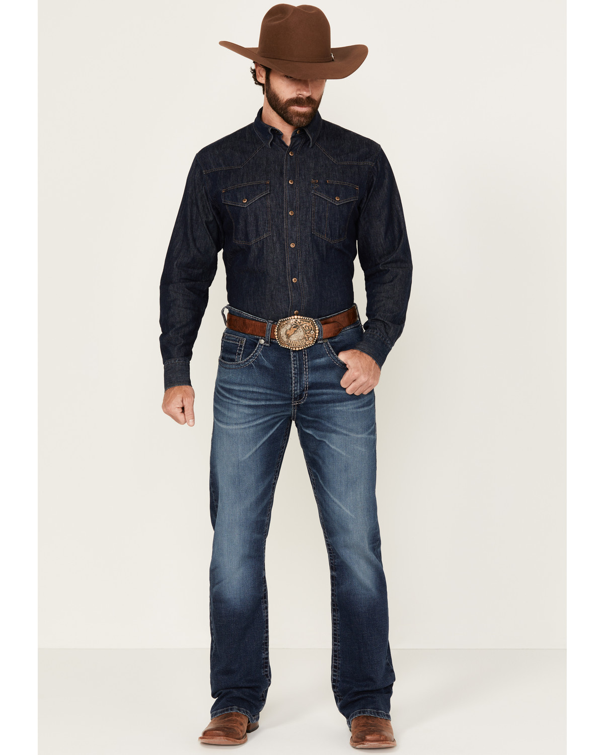 Rock 47 by Wrangler Men's Deverow Dark Wash Slim Bootcut Stretch Denim Jeans