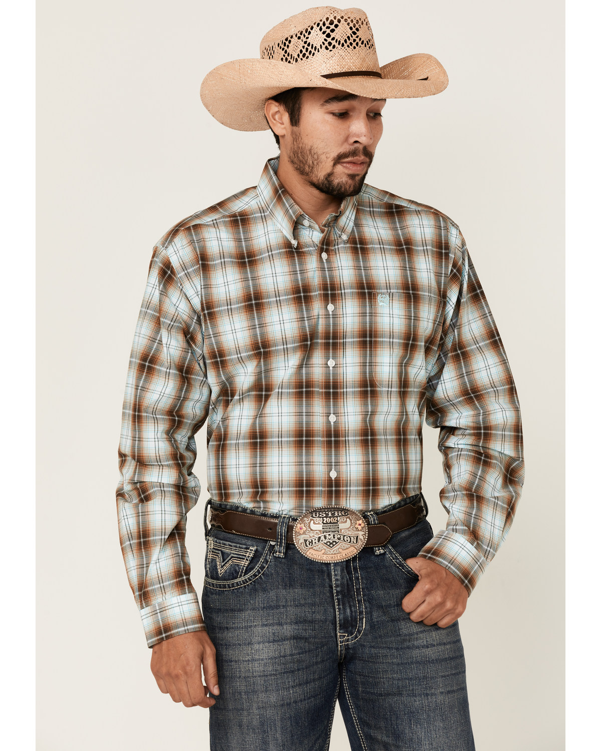 Cinch Men's Plaid Print Long Sleeve Button Down Western Shirt