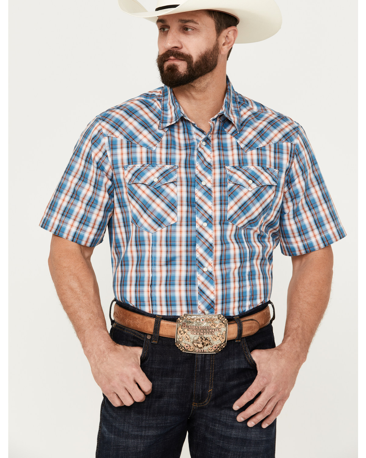 Wrangler Men's Plaid Print Short Sleeve Western Pearl Snap Shirt