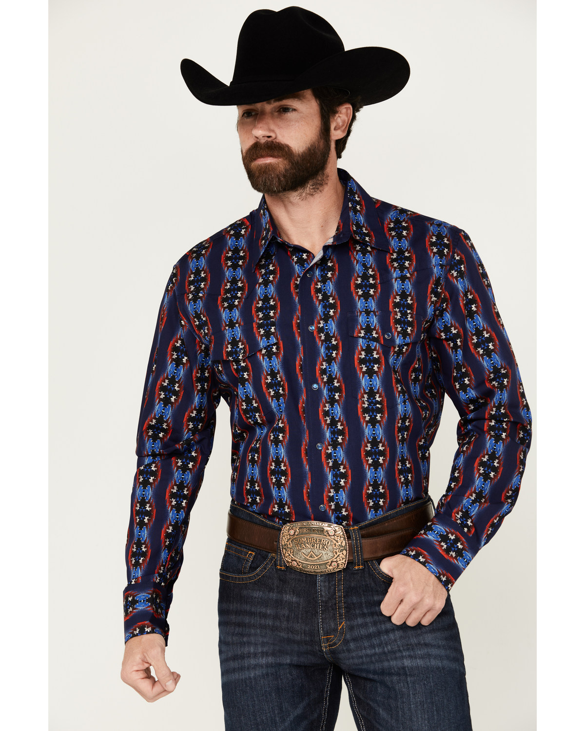 Wrangler Men's Southwestern Print Long Sleeve Snap Western Shirt