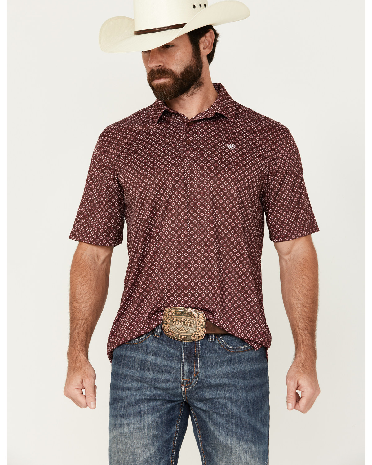 Ariat Men's Geo Print Short Sleeve Button-Down Polo Shirt