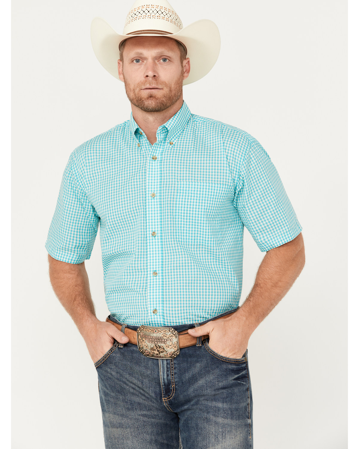 Wrangler Men's Assorted Riata Plaid Print Short Sleeve Button-Down Western Shirt