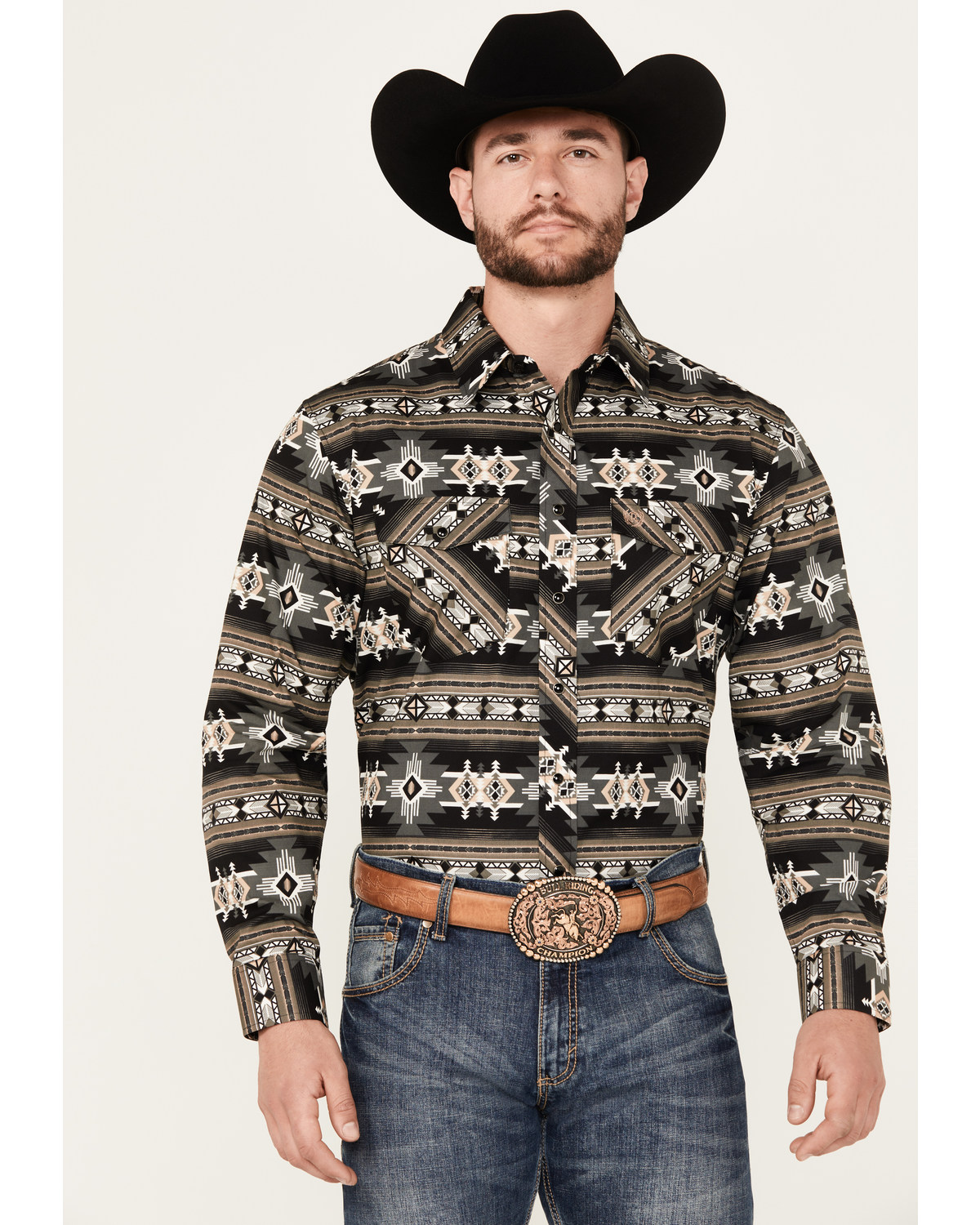 Panhandle Select Men's Southwestern Print Long Sleeve Snap Western Shirt