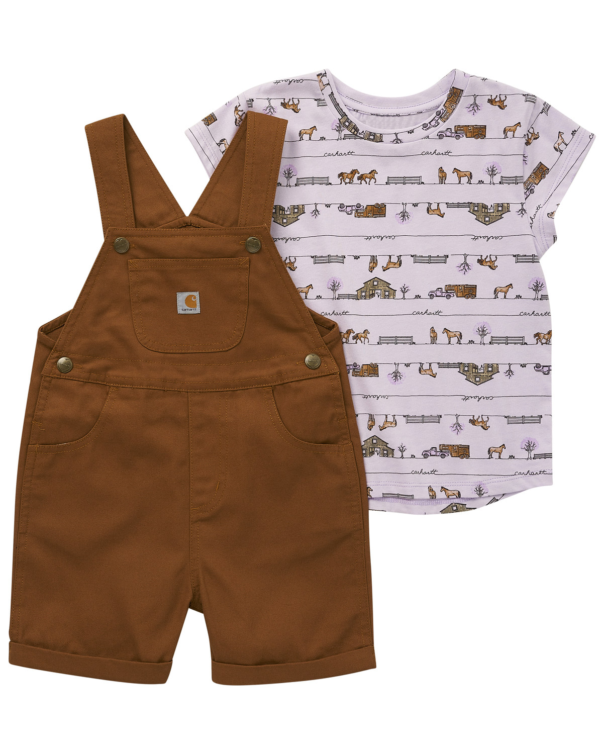 Carhartt Toddler Girls' Horse Print Short Sleeve T-Shirt and Overall Set