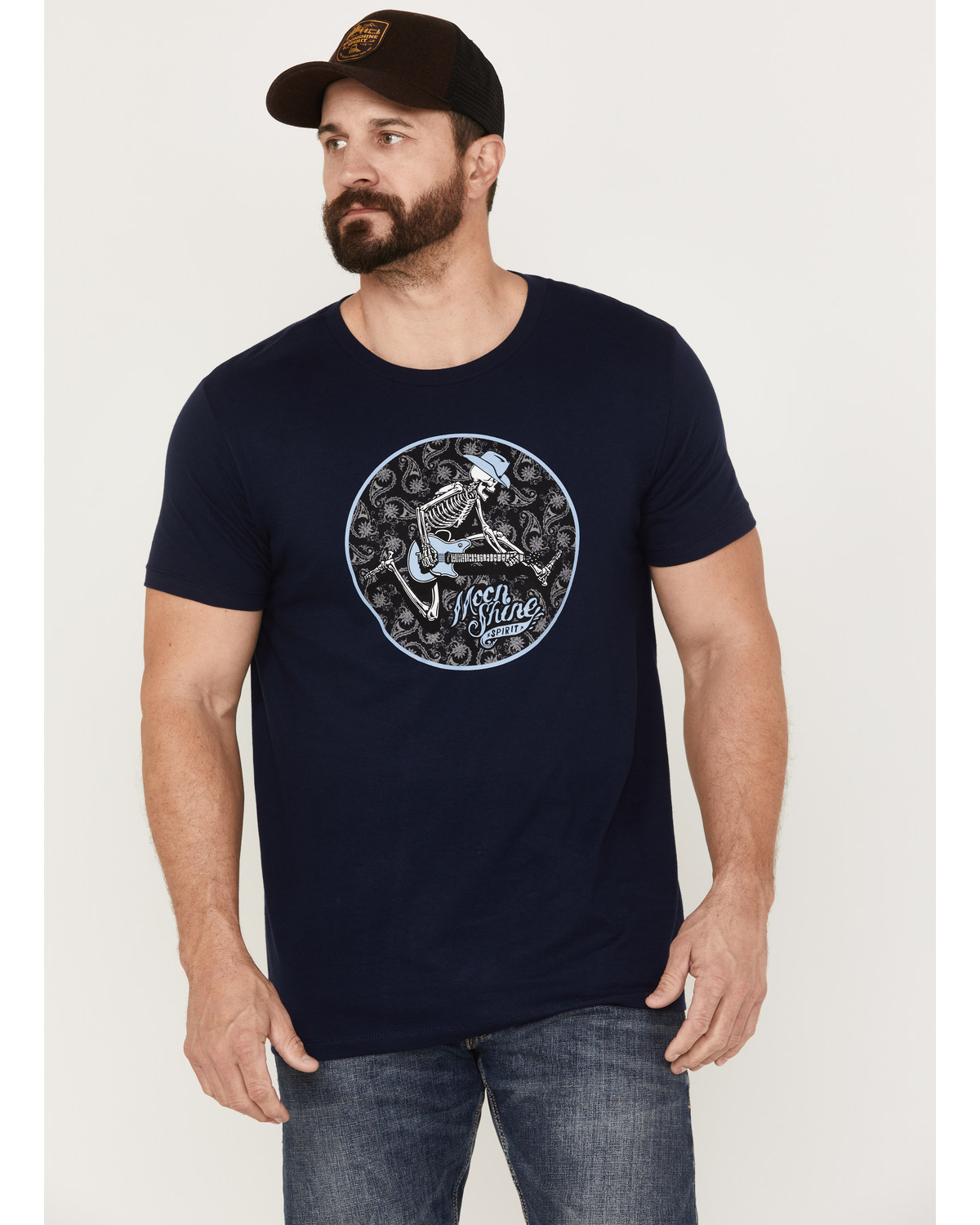 Moonshine Spirit Men's Navy Skull Moon Graphic Short Sleeve T-Shirt