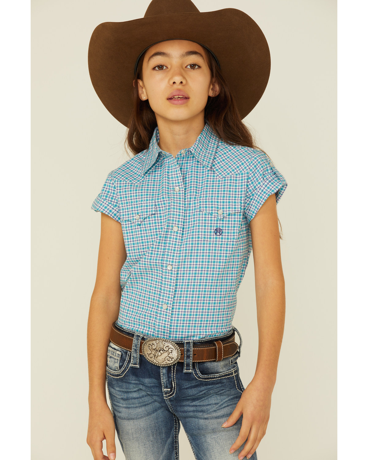 Girls short sleeve western shirt clearance