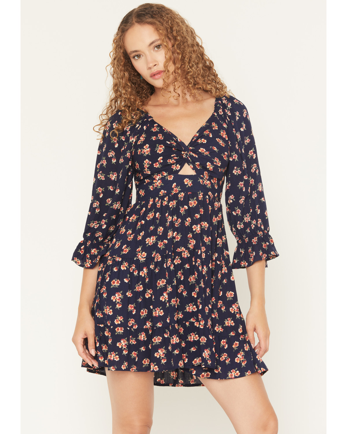 Angie Women's Floral Print Knot Front Mini Dress