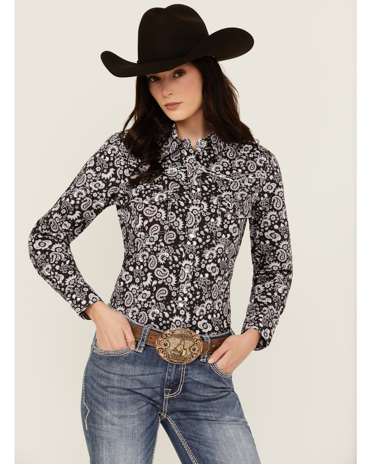 Cowgirl Hardware Women's Paisley Print Long Sleeve Snap Western Shirt