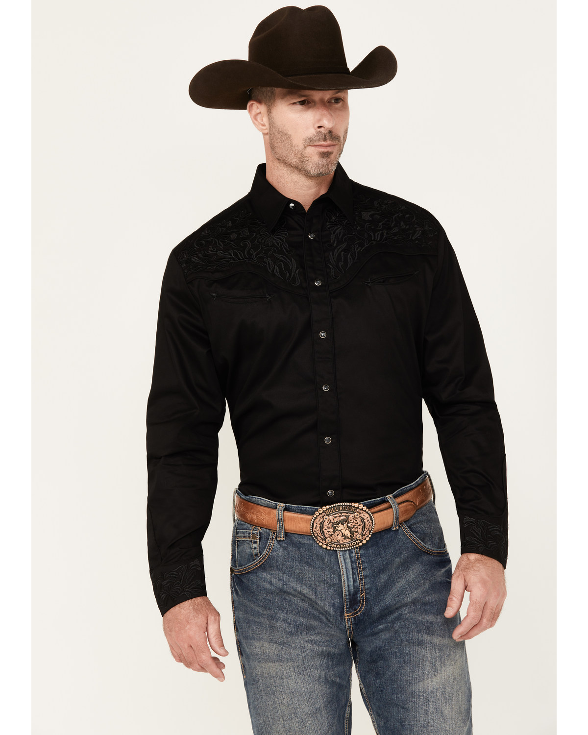 Rodeo Clothing Men's Embroidered Long Sleeve Snap Western Shirt