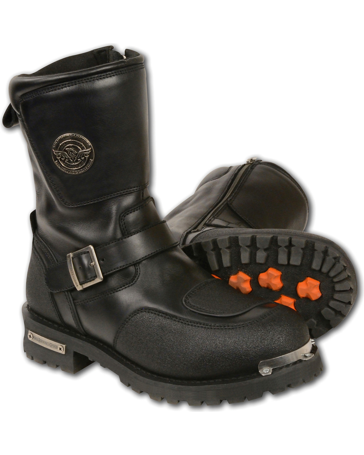 Milwaukee Leather Men's Reflective Piping Gear Shift Protection Boots - Round Toe