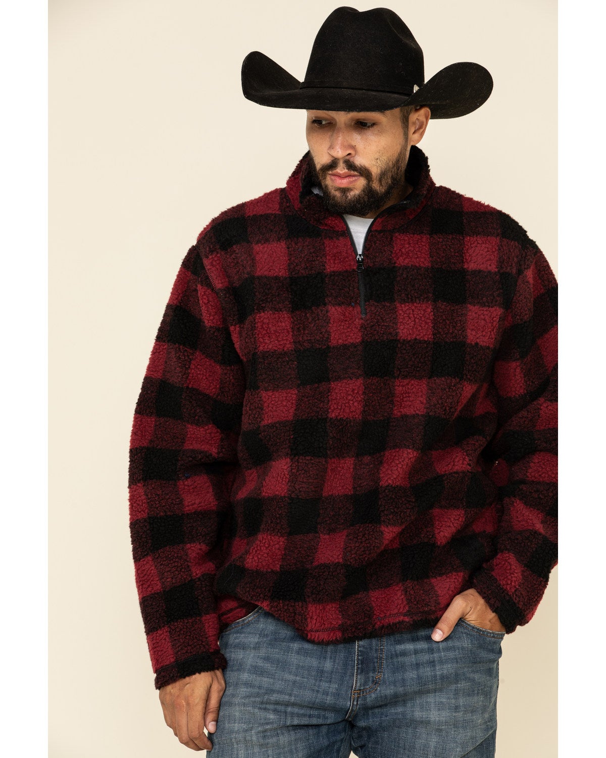 plaid zip up pullover