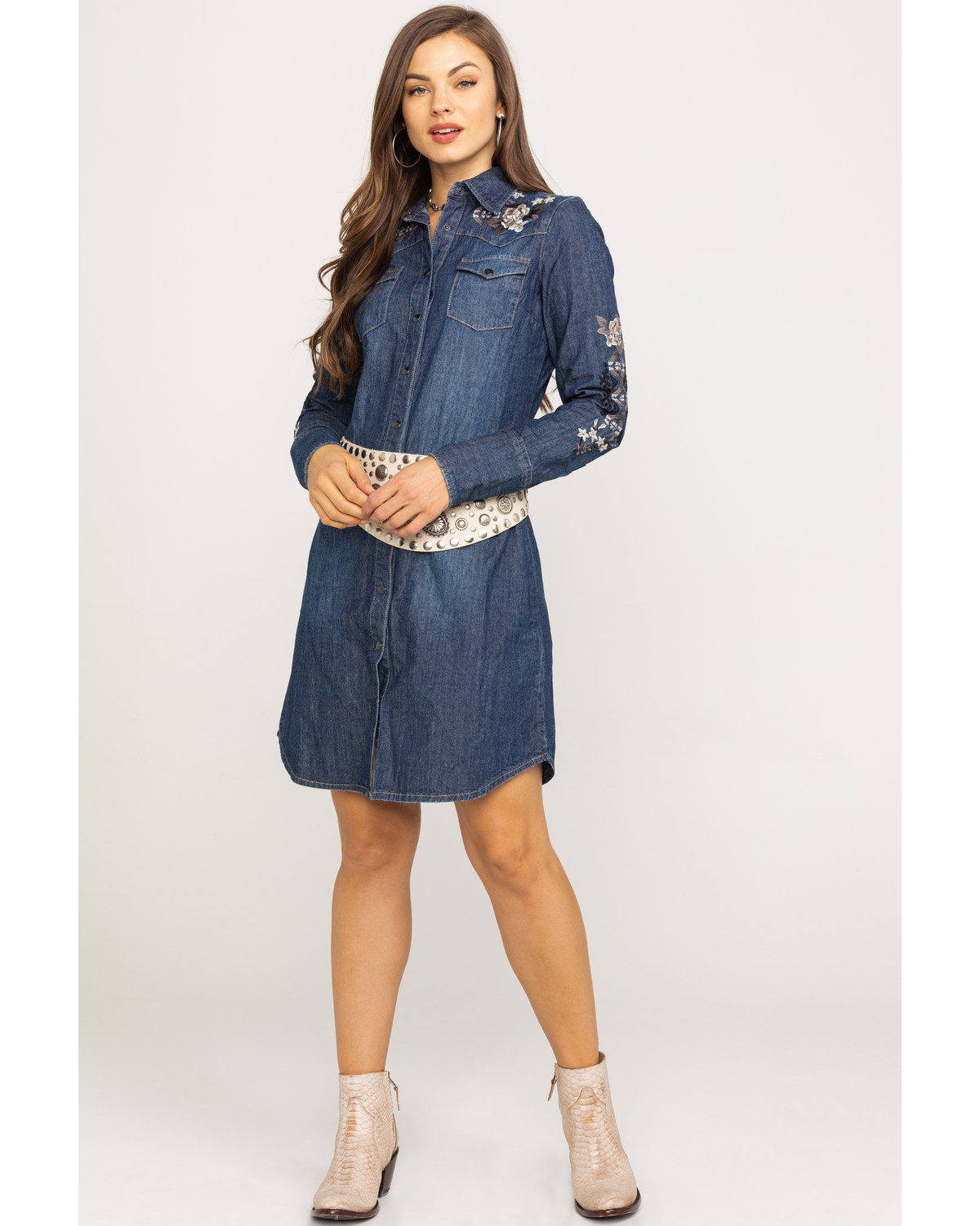 embroidered denim dress