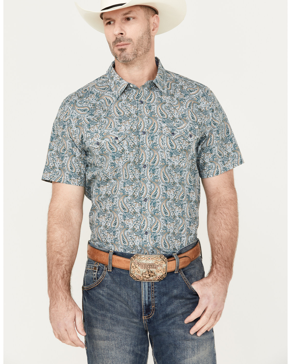 Cody James Men's Crazy Days Paisley Print Short Sleeve Western Snap Shirt