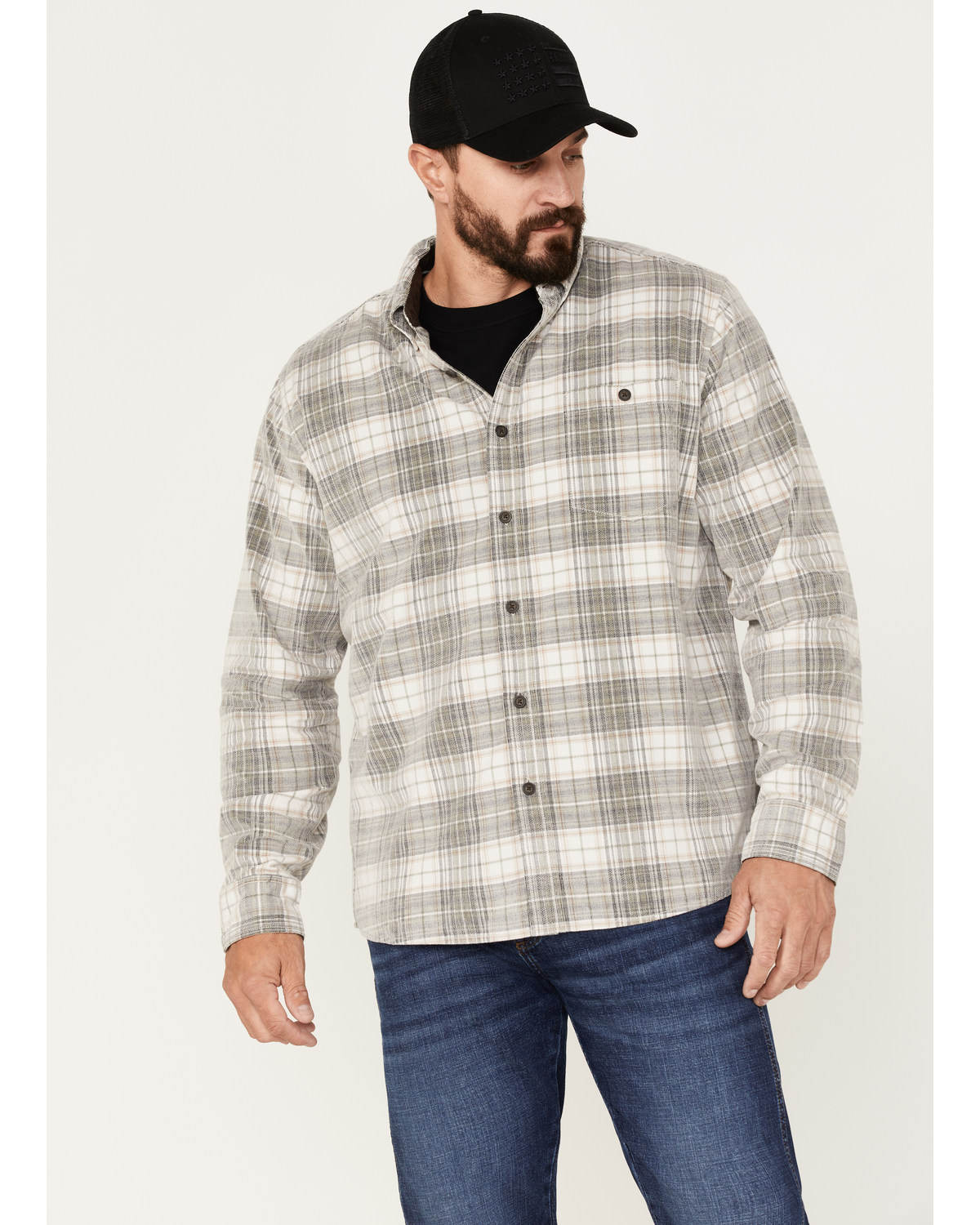 North River Men's Corduroy Medium Plaid Long Sleeve Button Down Shirt
