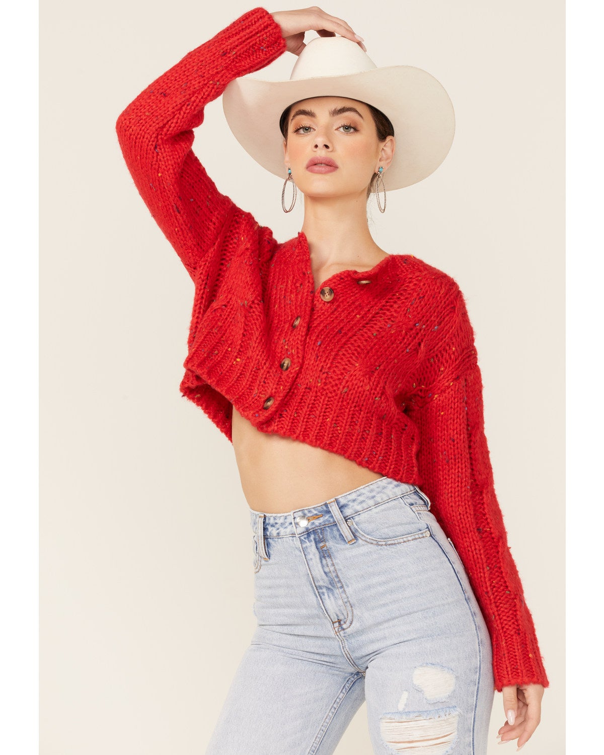 Hyfve Women's Red Button-Front Cropped 