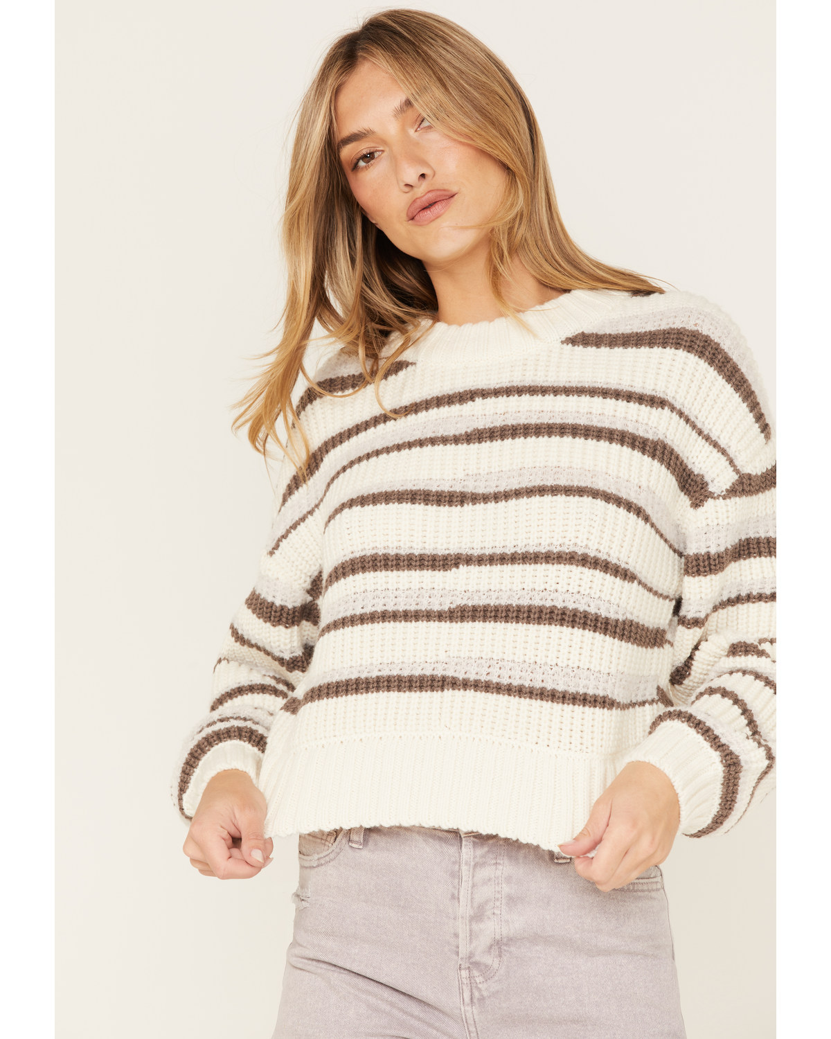 Cleo + Wolf Women's Abstract Stripe Cropped Knit Sweater