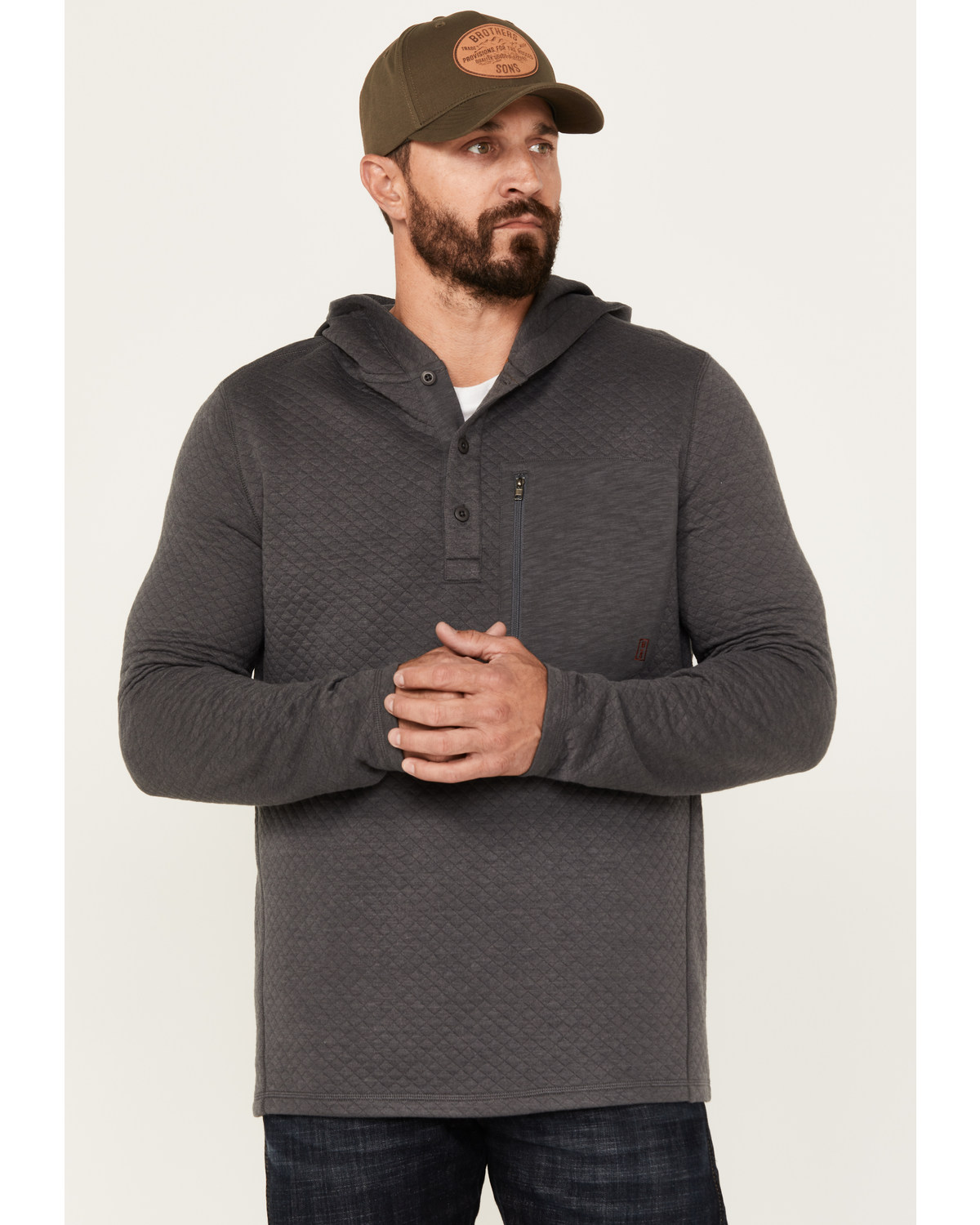 Brothers and Sons Men's Quilted Button-Down Hooded Pullover