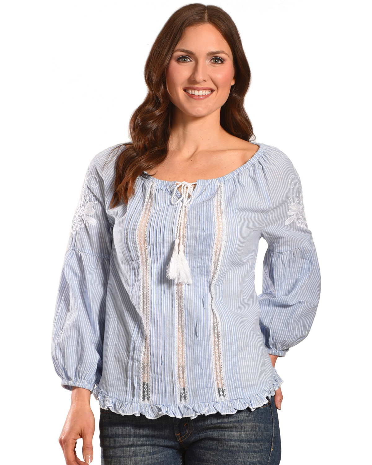blue peasant top