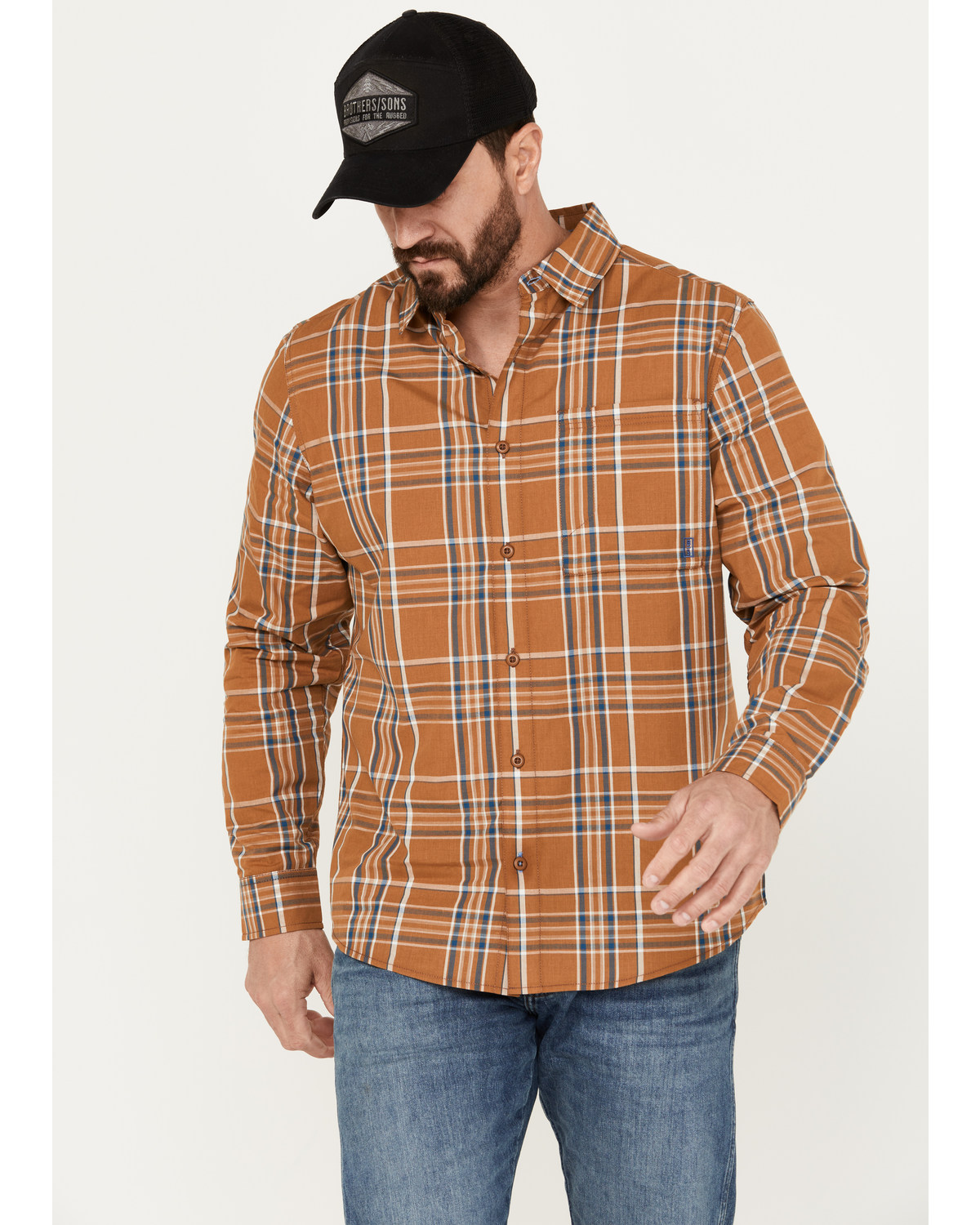 Brothers and Sons Men's Cheyenne Plaid Print Long Sleeve Button-Down Western Shirt
