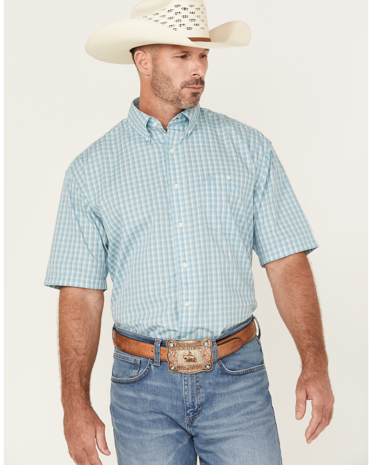Wrangler Men's Classic Plaid Print Short Sleeve Button-Down Western Shirt
