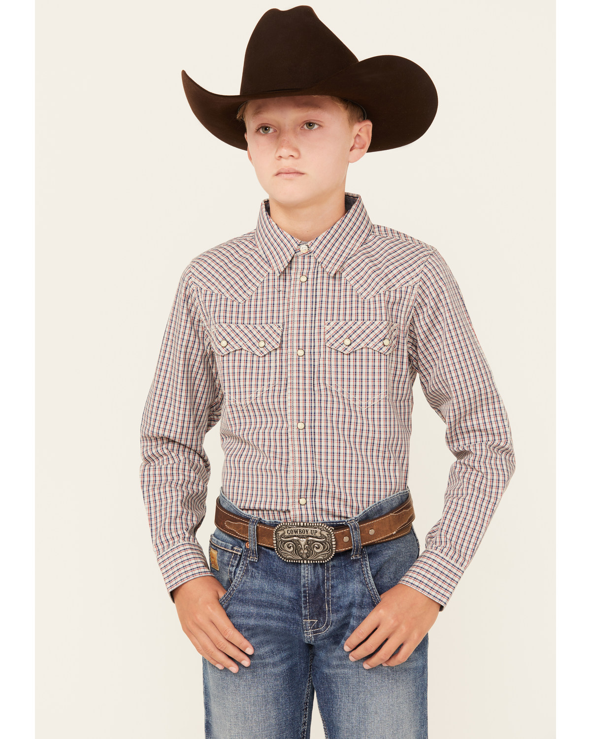 Cody James Boys' Rowdy Plaid Print Long Sleeve Snap Western Shirt