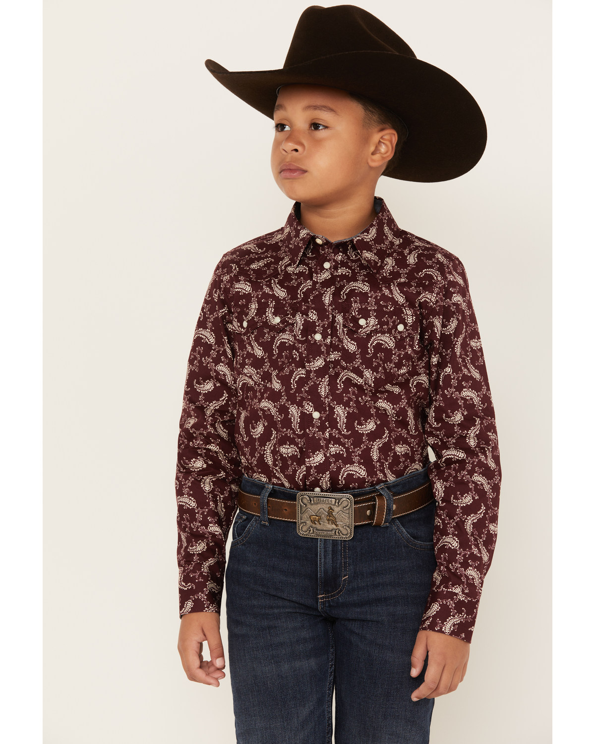 Cody James Boys' Paisley Print Long Sleeve Snap Western Shirt