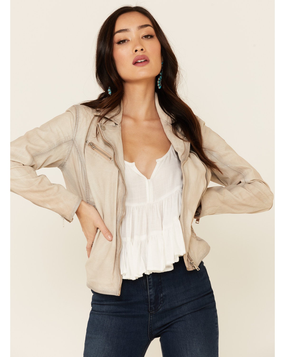white moto leather jacket