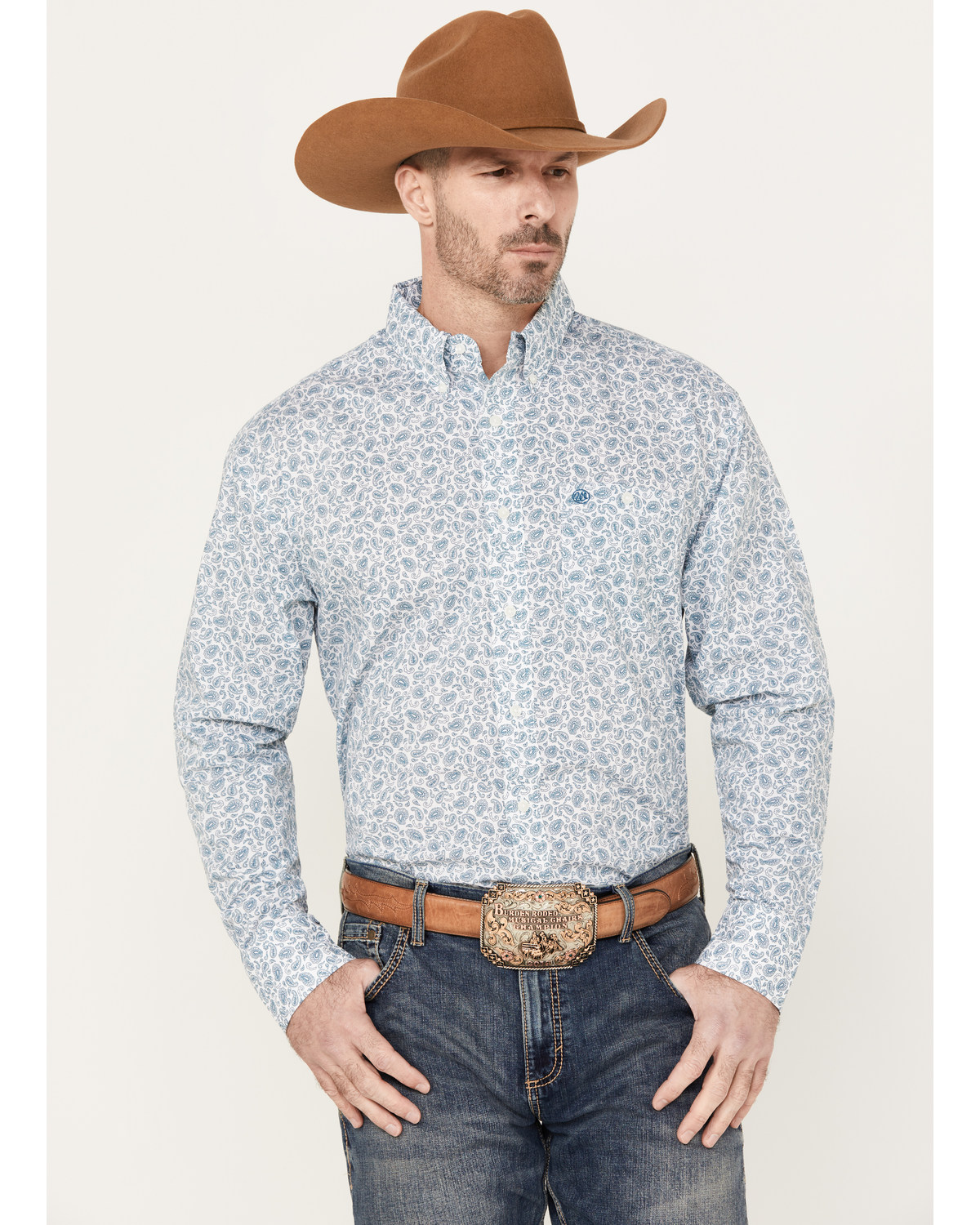 Wrangler Men's Paisley Print Long Sleeve Button-Down Western Shirt - Big