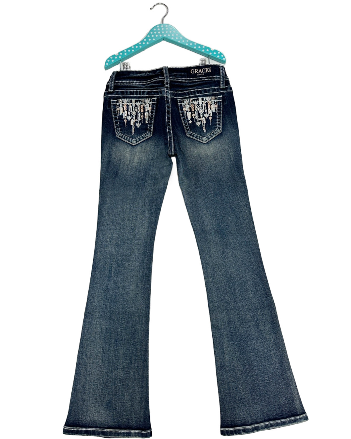 Grace LA Girls' Dark Wash Southwestern Pocket Bootcut Jeans
