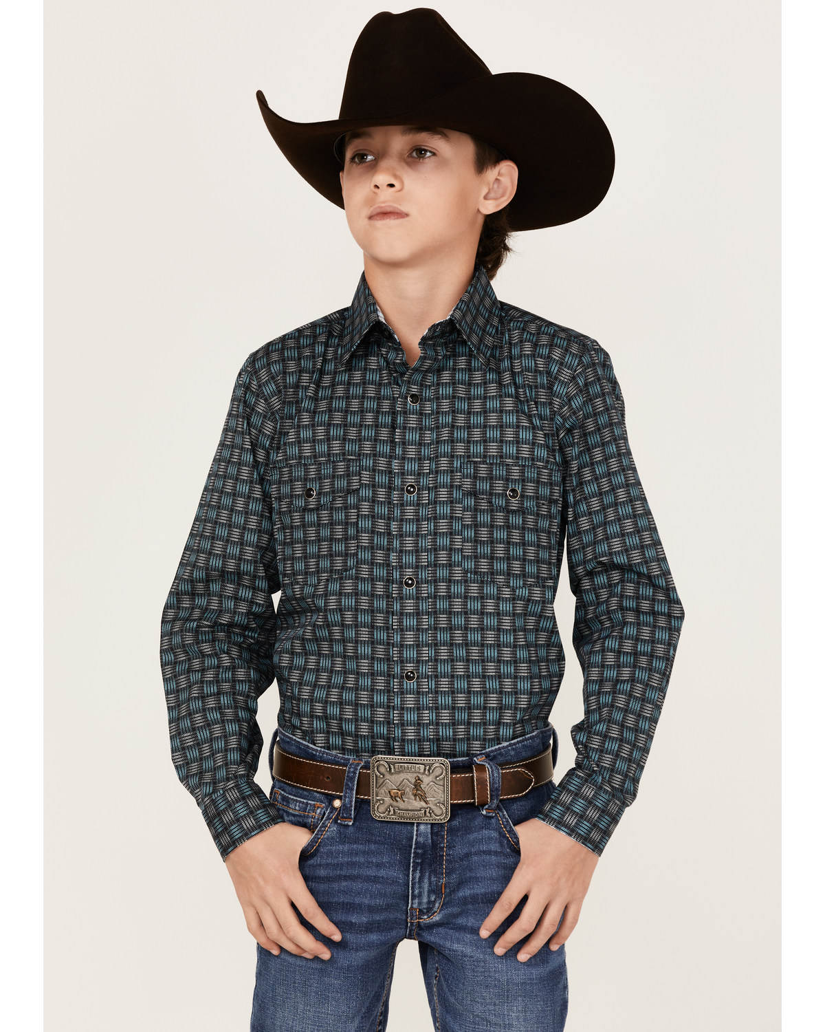 Panhandle Boys' Woven Stripe Print Long Sleeve Western Snap Shirt