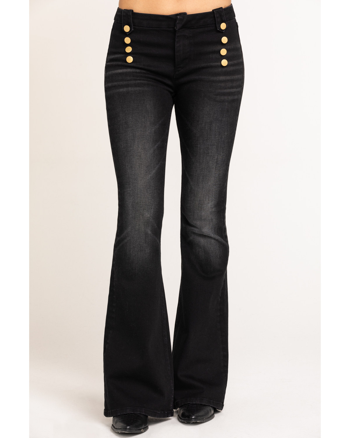 womens black bell bottom jeans