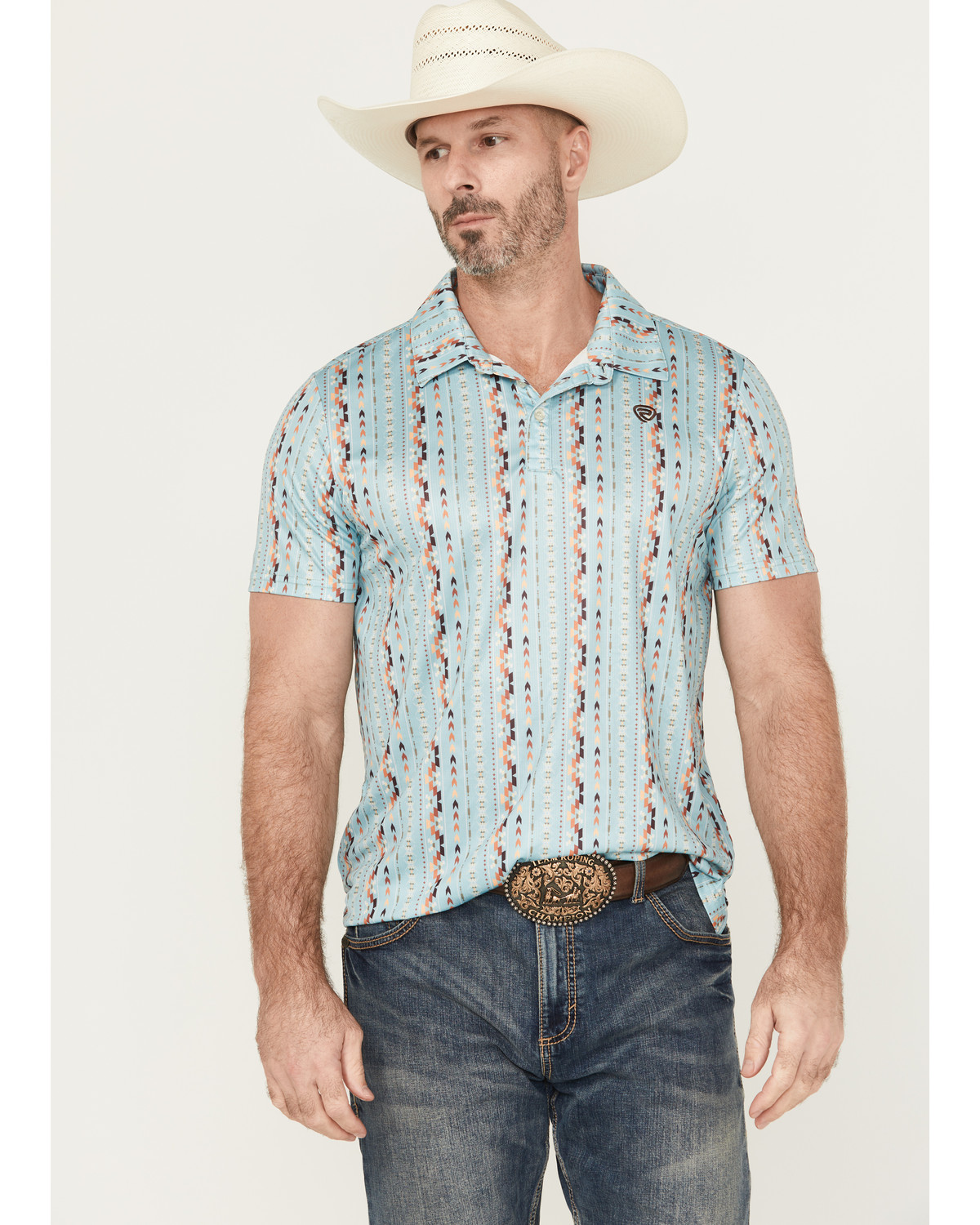 Rock & Roll Denim Men's Southwestern Striped Short Sleeve Stretch Polo
