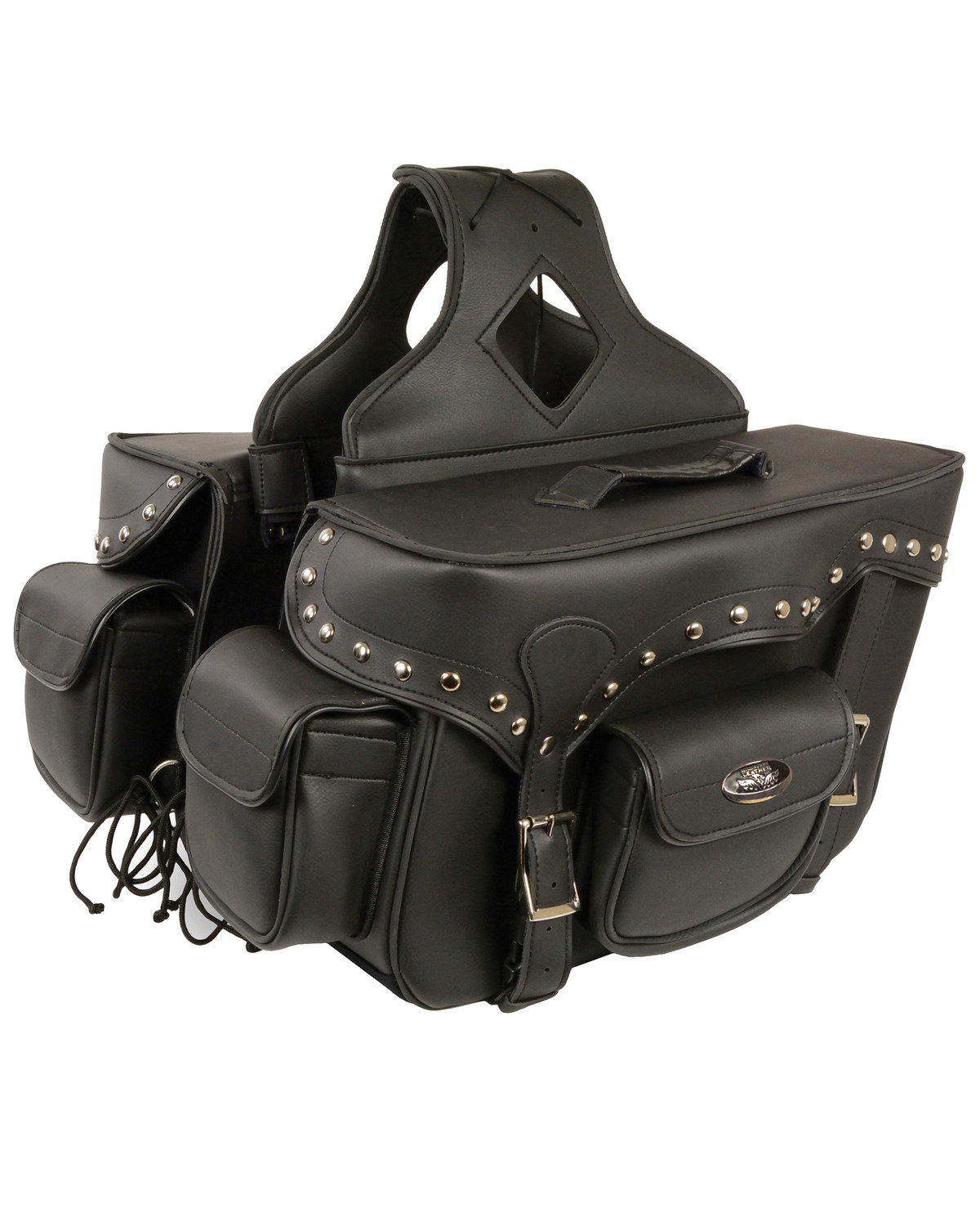 Milwaukee Leather Reflective Double Front Pocket Studded Throw Over Saddle Bag