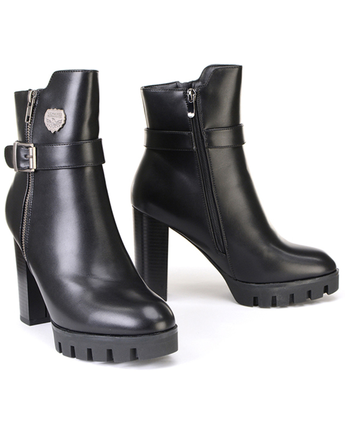 heeled black boots leather