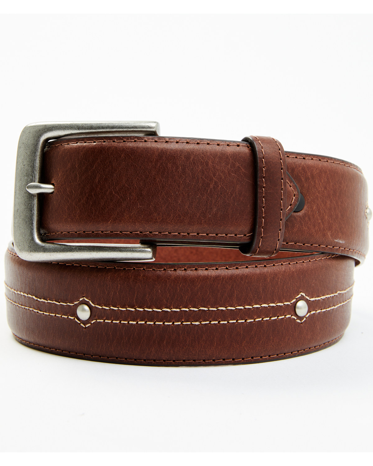 Hawx Men's Brown Center Stitch Studded Leather Belt