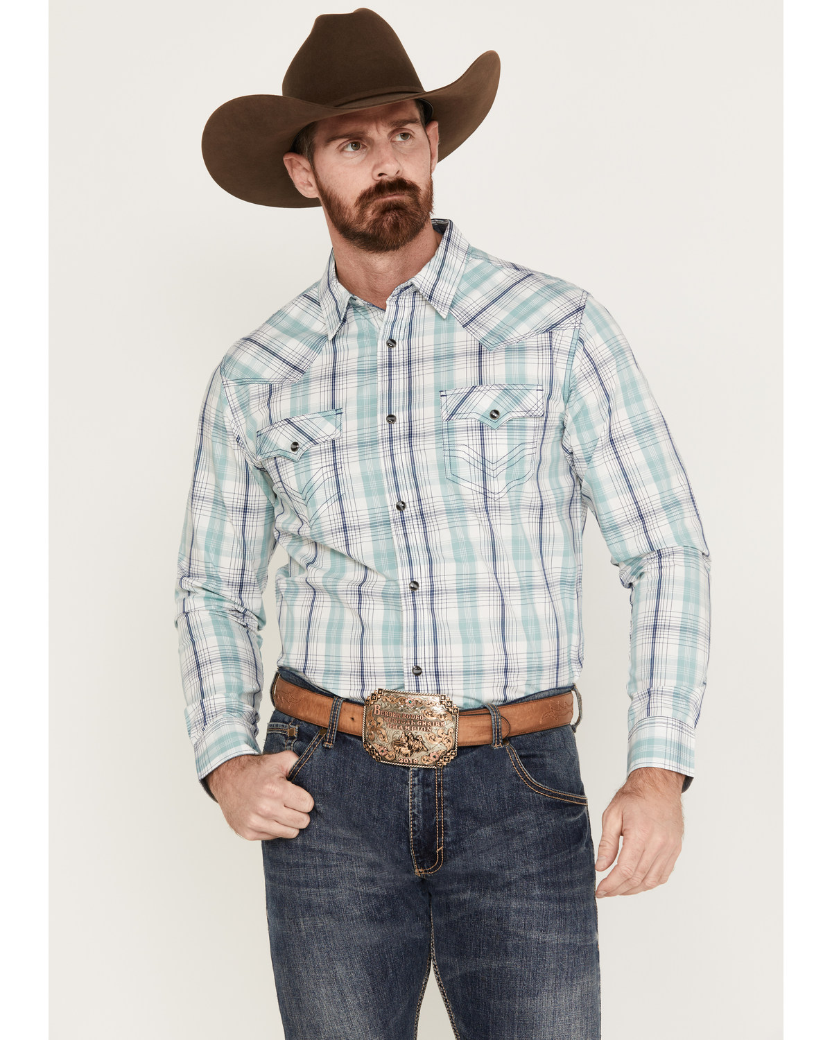 Cody James Men's Ely Plaid Print Long Sleeve Western Snap Shirt