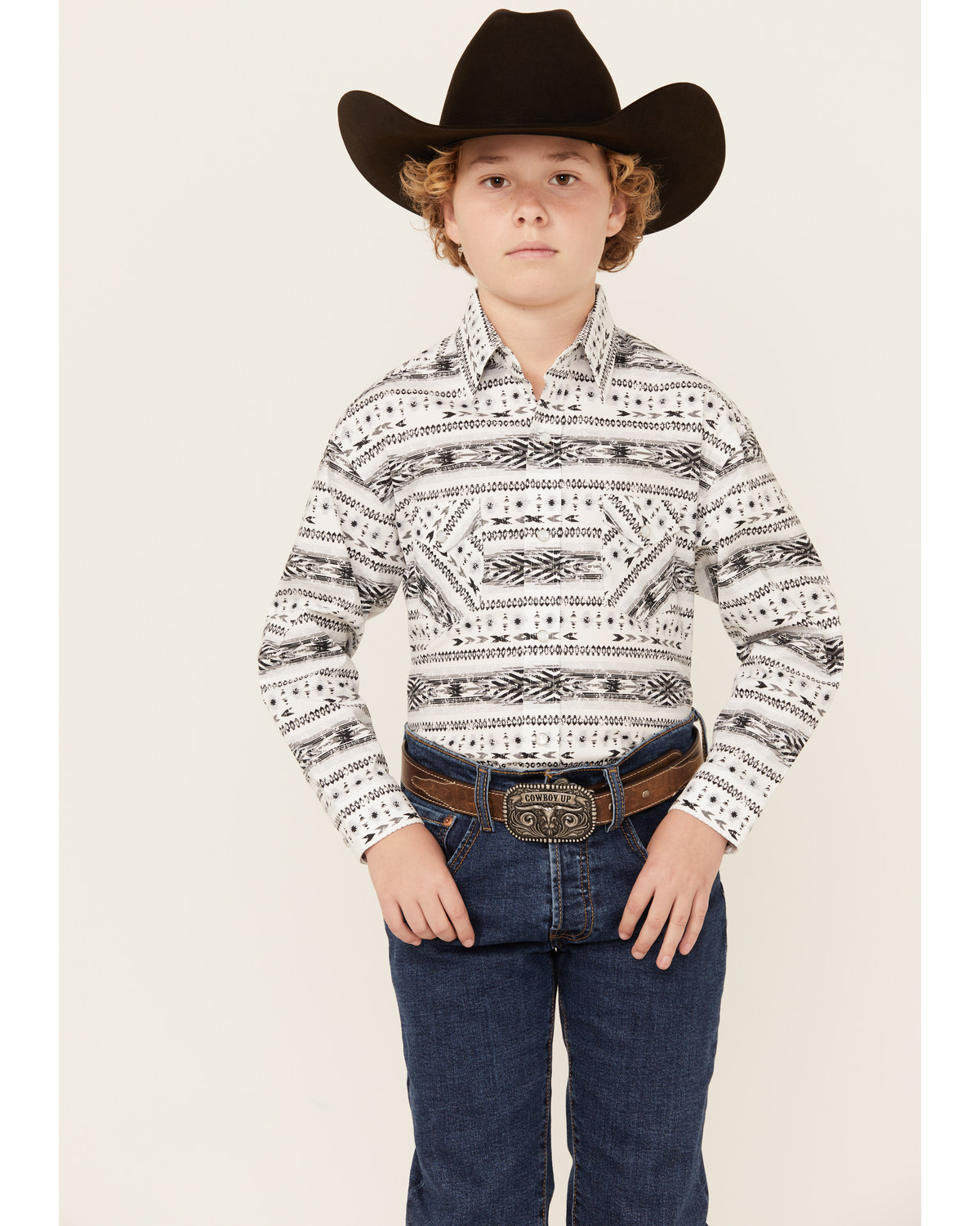 Panhandle Boys' Southwestern Print Long Sleeve Snap Western Shirt