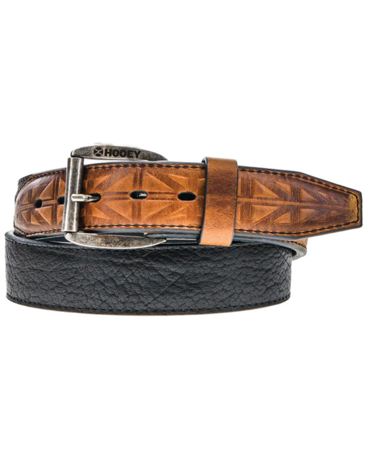 Hooey Men's Brown & Black Bullhide Leather Belt