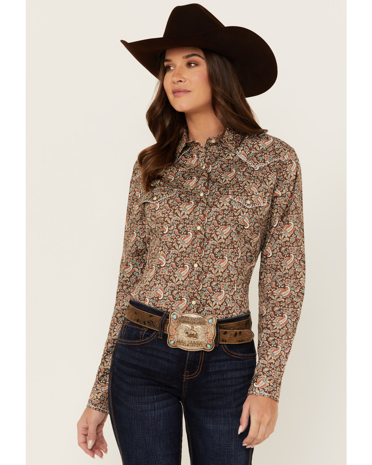 Rough Stock by Panhandle Women's Floral Print Long Sleeve Snap Stretch Western Shirt