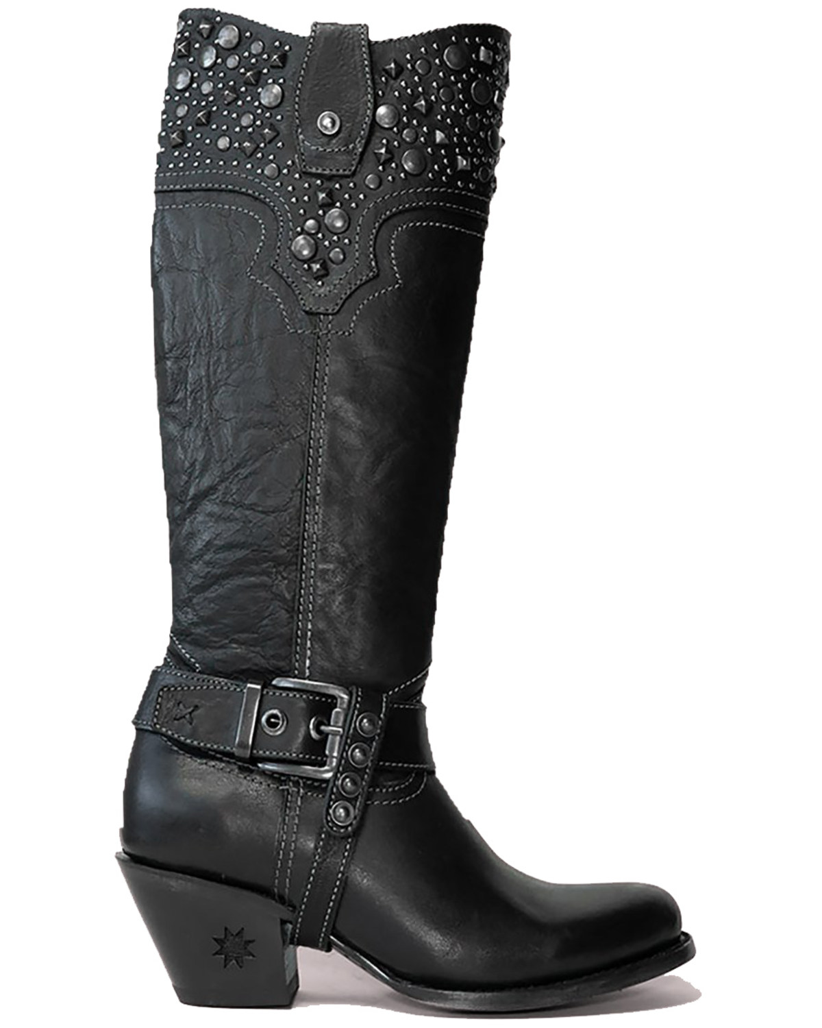 SHIBEVER Cowboy Boots For Women Mid: Black Wide Calf Cowgirl
