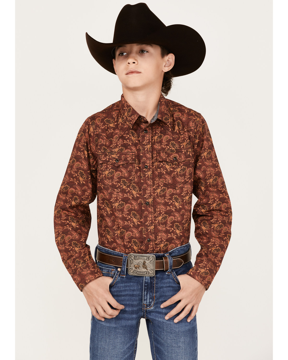 Cody James Boys' Paisley Print Long Sleeve Western Snap Shirt