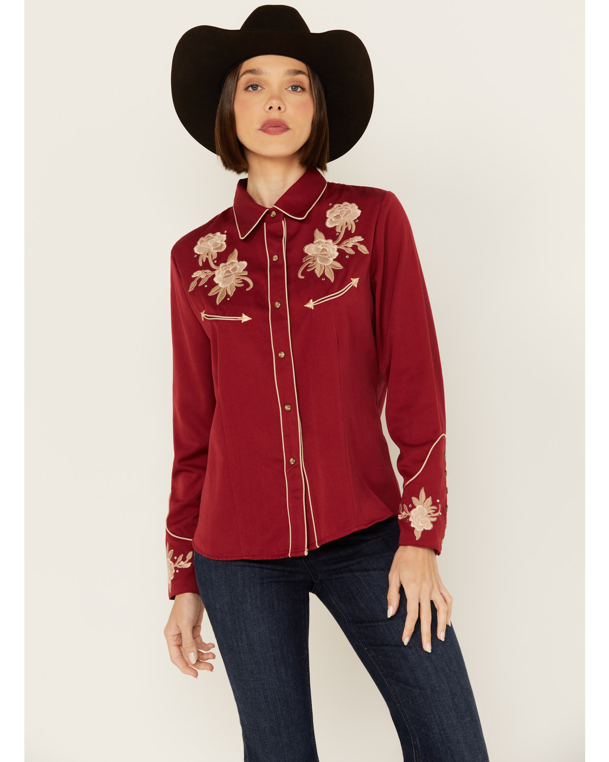 Scully Women's Floral Embroidered Long Sleeve Snap Western Shirt